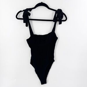 ✅ Princess Polly Ribbed Bodysuit Size 4 One-Piece Swimsuit with Tie Straps BLACK